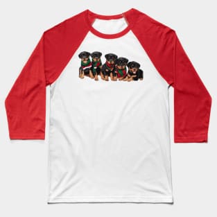 Merry Chrismutts Rottweiler Puppies Wearing Scarves Baseball T-Shirt